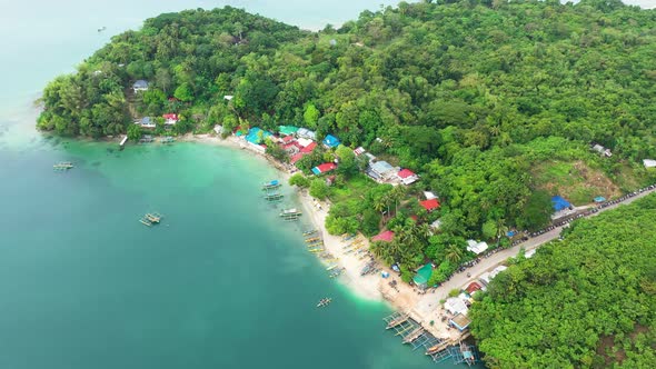 Seascape, Village and Boats on the Coast of Santiago Island, Philippines