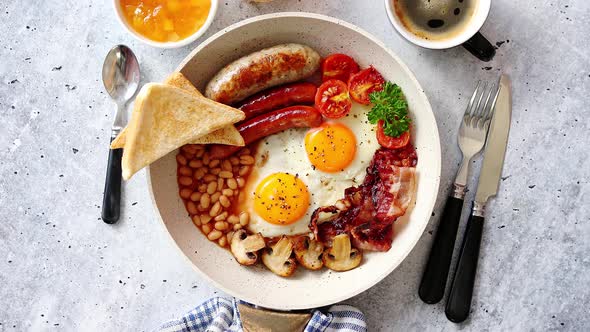 Full English Breakfast Served in a Pan