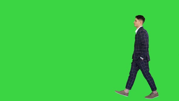 Young Cool Elegant Man Walking By on a Green Screen, Chroma Key