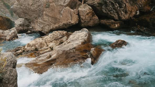 Rapid Flow of Water in a Mountain River with Rapids