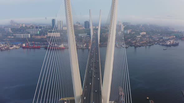 Beautiful Aerial View From a Drone of a Golden Bridge