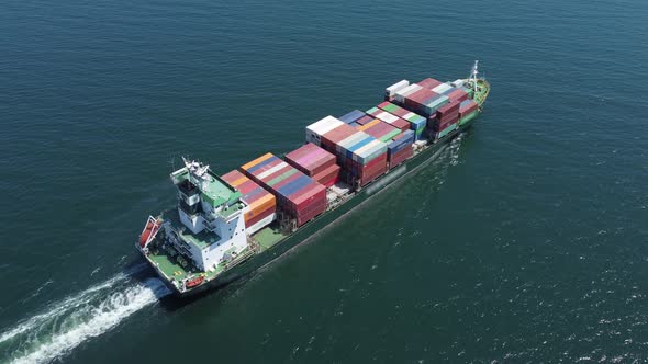 Aerial View of Cargo Container Ship in the Sea