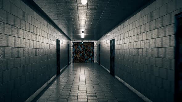 Creepy Corridor With Rusty Doors