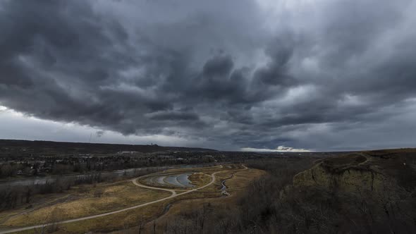 Dark Storm Clouds Above City Park Timelapse