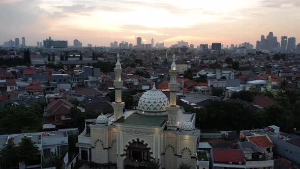 Aerial view of the largest Mosque in Jakarta.