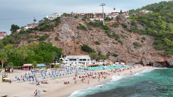 People swim in the sea aerial view 4 K Turkey Alanya