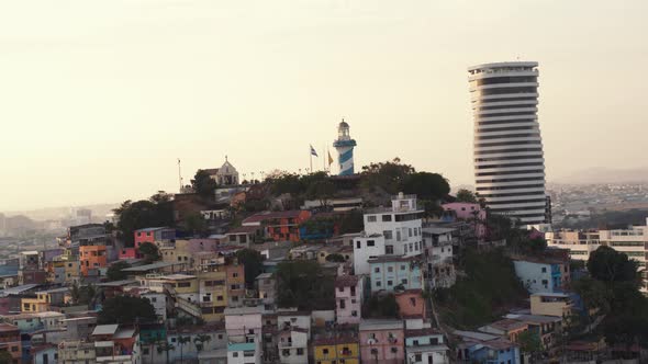 Aerial view of the sunrise on Cerro Santa Ana in Guayaquil City Ecuador