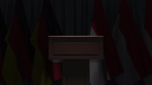 Flags of Indonesia and Germany and Tribune alt