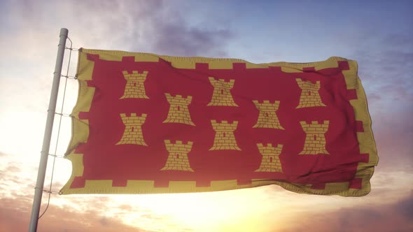 Greater Manchester Flag England Waving in the Wind Sky and Sun Background