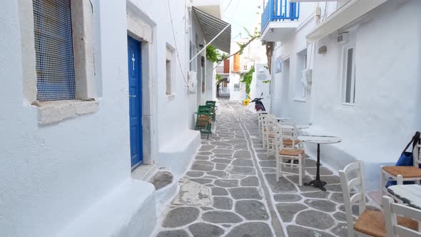 Walking in Naousa Street on Paros Island, Greece