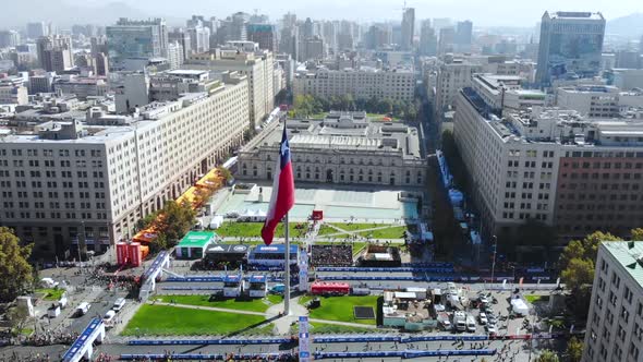 Marathon square Citizenship Plaza, Palace Moneda (Santiago, Chile, aerial view) 