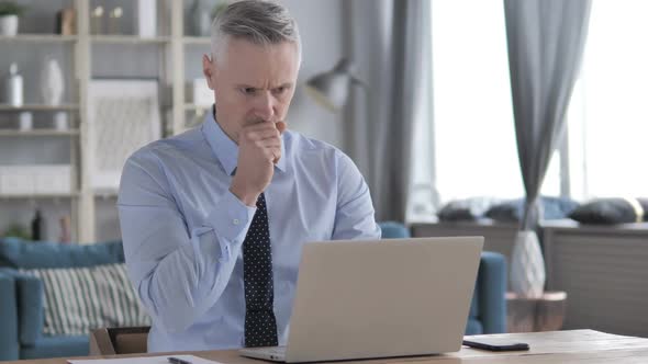 Sick Gray Hair Businessman Coughing at Work Cough