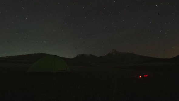 Green Tent In Nature and Starry Night timelapse