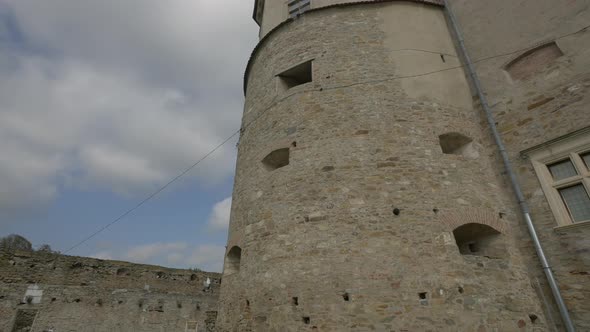 A stone wall and tower