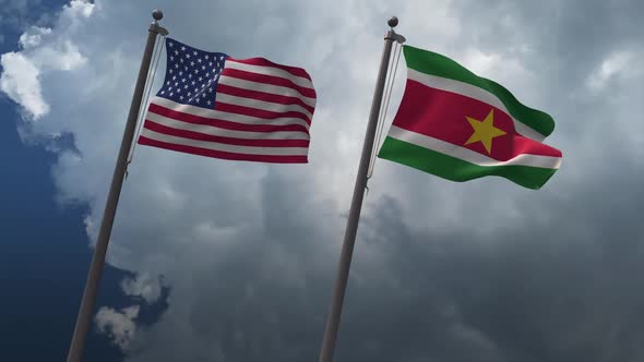 Waving Flags Of The United States And The Suriname 2K