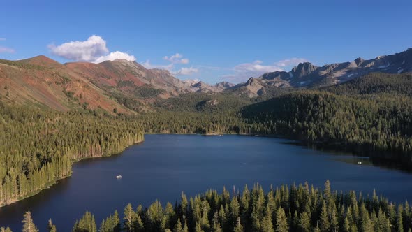 Tranquil Scenery At Lake Tahoe, Sierra Nevada Mountains, USA - aerial drone shot