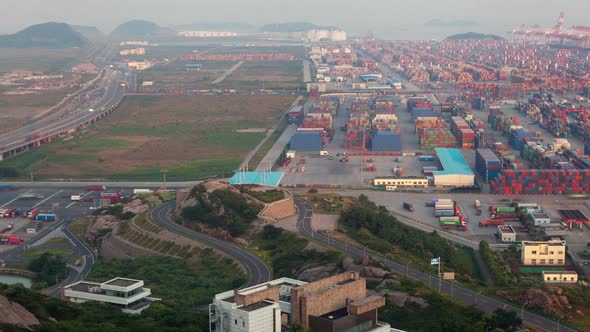 Shanghai Yangshan Port with Chinese Constructions Timelapse