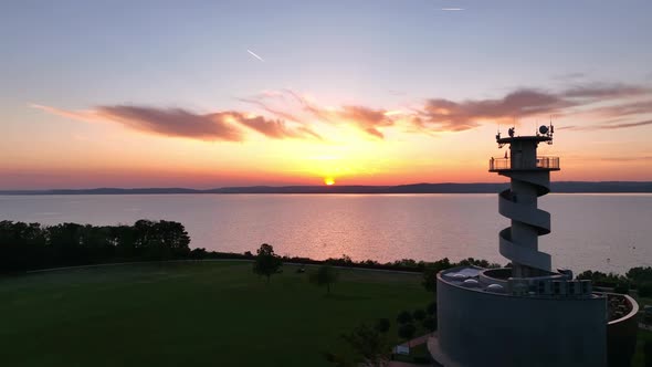 Aerial view of Lake Balaton in Hungary - Sunset