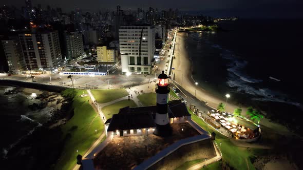 Night aerial view of tourism postal card at downtown Salvador Bahia Brazil.