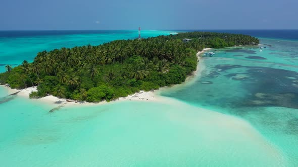 Aerial landscape of perfect bay beach adventure by blue green ocean and clean sand background of a d