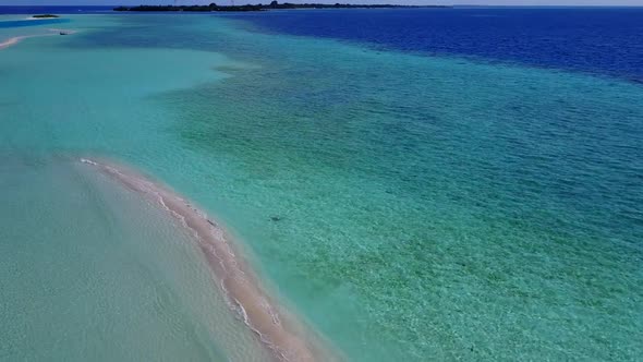 Aerial nature of coastline beach voyage by blue lagoon and sand background