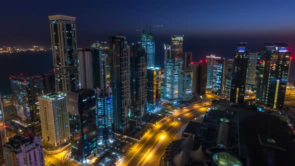 The Skyline of the West Bay Area From Top in Doha Timelapse Qatar