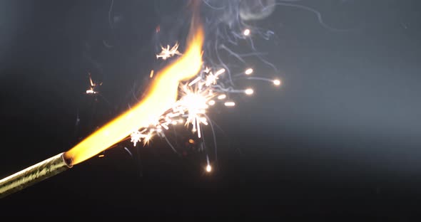 Burning Sparkler on Black Background in Darkness Slow Motion  Movie