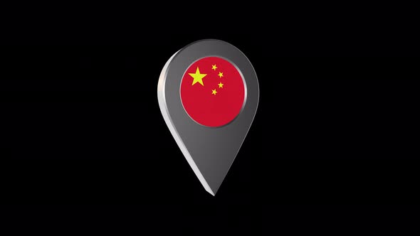 3d Animation Map Navigation Pointer With China Flag With Alpha Channel  -4K