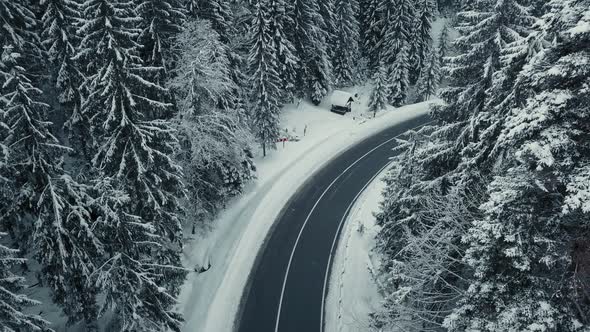 Aerial Winding Road in Winter