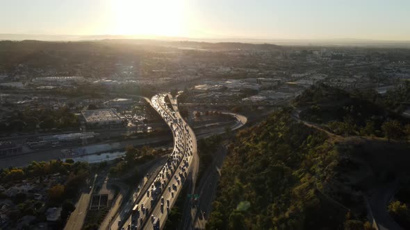 Aerial Los Angeles Freeway traffic