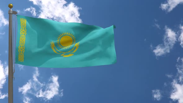Kazakhstan Flag On Flagpole