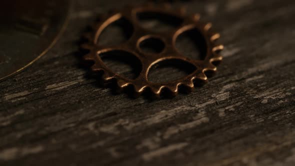 Rotating stock footage shot of antique and weathered watch faces