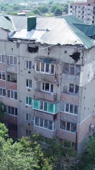 Vertical Video of a Residential Building Destroyed By the War in Ukraine