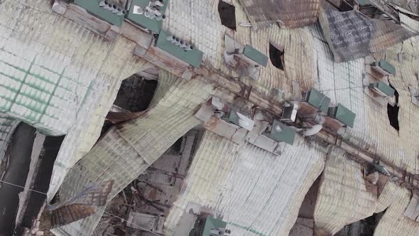 Vertical Video of a Damaged House During the War in Ukraine