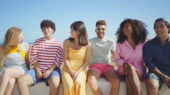 Group of friends having fun on the beach.