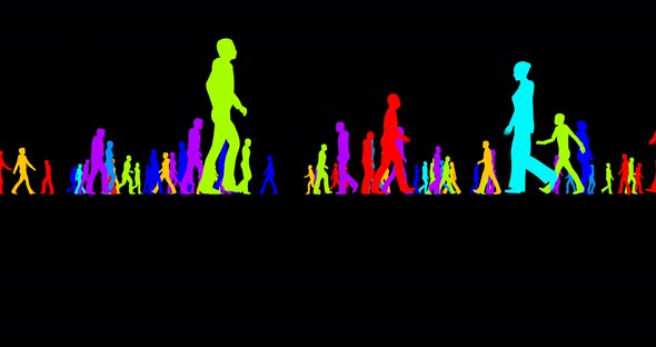 Colored Silhouettes of a Crowd of People on a Black