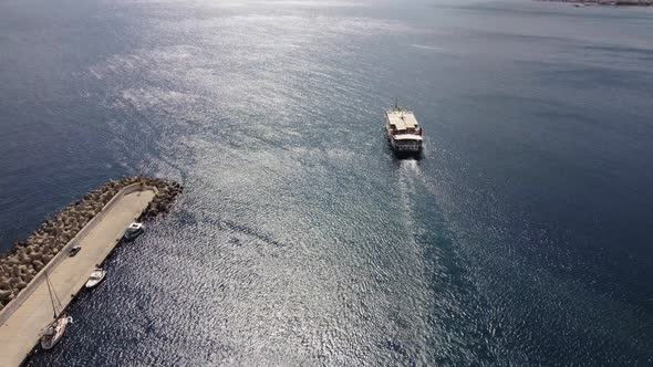 Aerial Top View  Footage By Drone of Boat on Crete