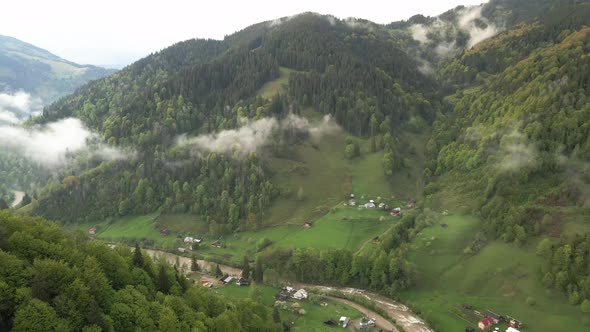 Ukraine, Carpathian Mountains: Beautiful Mountain Forest Landscape. Aerial