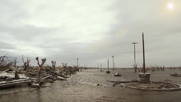 Ruins of a Flooded and Destroyed City in Argentina.