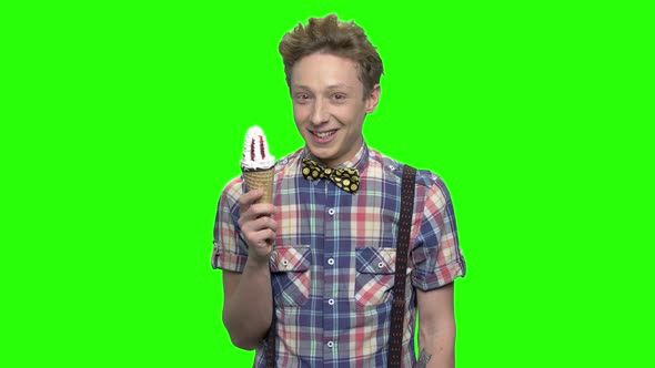 Portrait of Young Teen Boy with Ice Cream