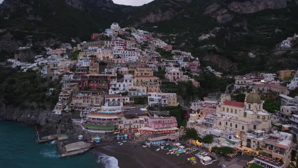 Drone View of Vacation Homes in Mountains at Amalfi Coast, Blue Hour