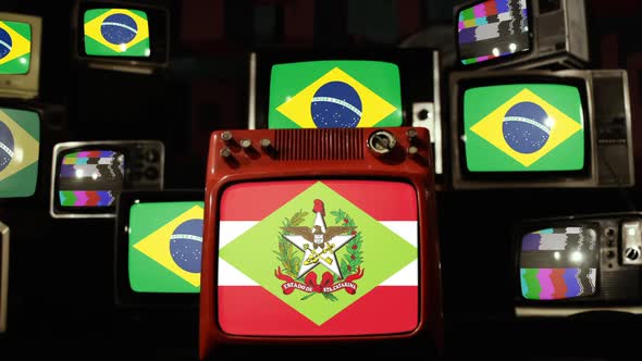 Flag of State of Santa Catarina and Brazil Flags on Retro TVs.