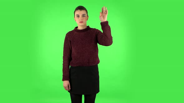 Disappointed Woman Waving Hand and Showing Gesture Come Here, Green Screen