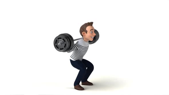 3D cartoon man doing squats