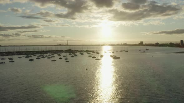 Warm Sunny Drone Cinematic Footage Beach Melbourne City St Kilda