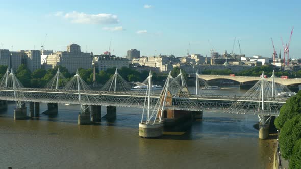 View to Hungerford Bridge and Golden Jubilee Bridges, London, England