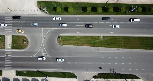 Top Down Aerial City View of Freeway Busy City Road Traffic Jam Highway.