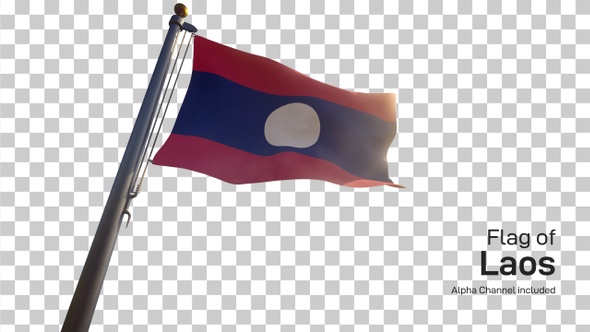 Laos Flag on a Flagpole with Alpha-Channel
