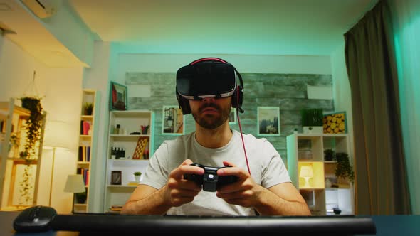 Pov of Professional Gamer Wearing Virtual Reality Headset
