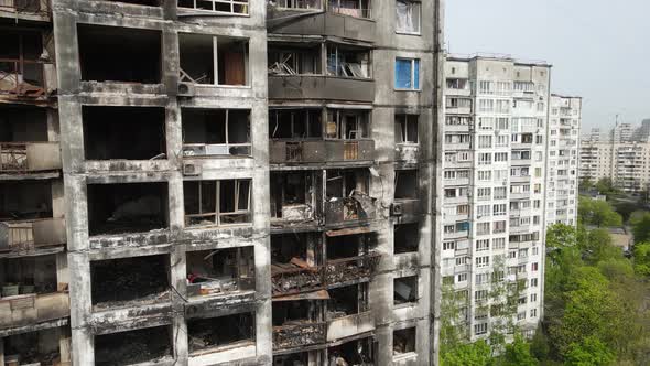 War in Ukraine  Burnt and Destroyed House in Kyiv